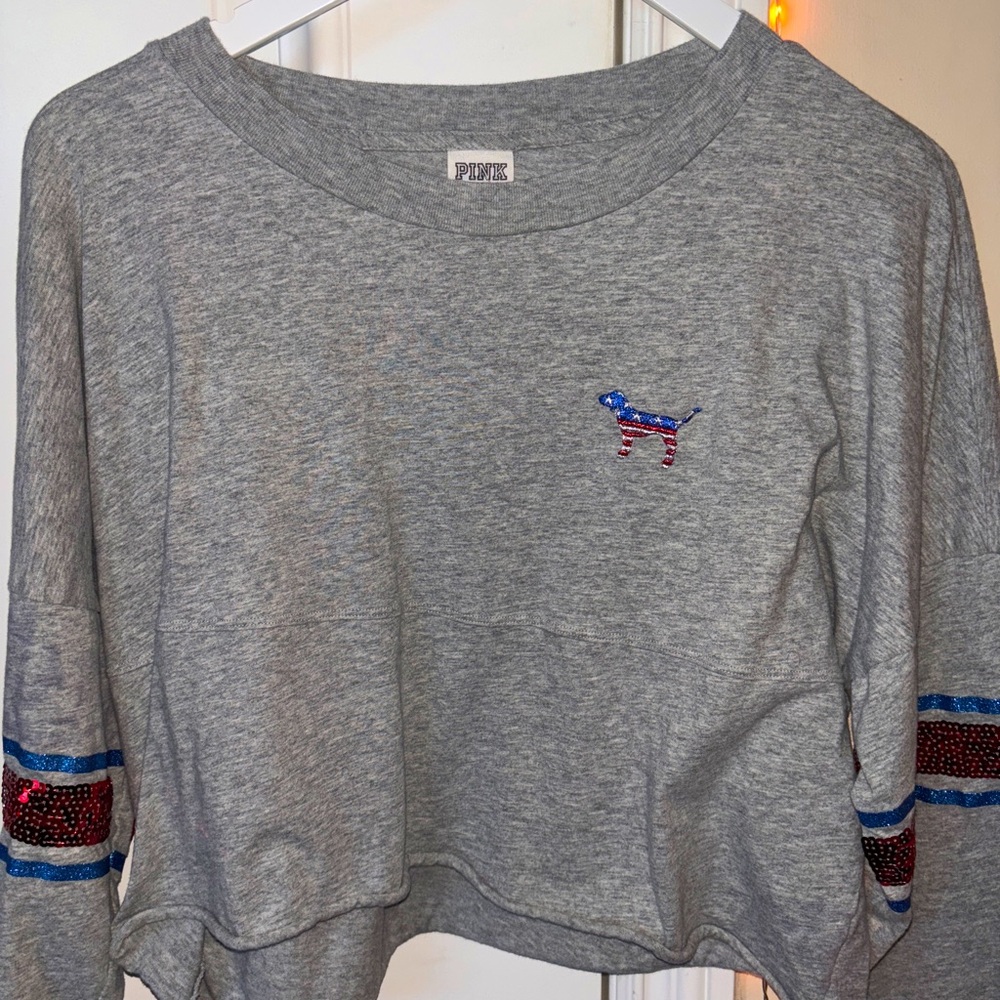 Pink USA crop long sleeve